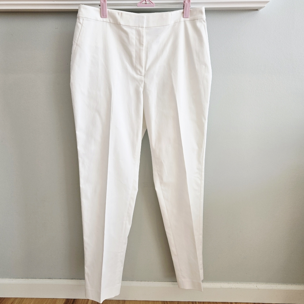 Calvin Klein White Dress Trousers, Faux Pockets Tapered Slim Leg Size 10 NWT